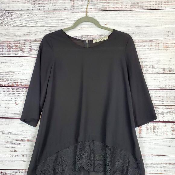 Chloe K Black Fringe Lace Tunic Mini Dress Size S Flowy Whimsygoth Fairygrunge - Picture 6 of 15